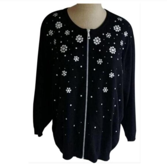 Sweater Cathy Daniels Cardigan Black Jacket Floral Women's WOMAN'S Extra Large - Picture 8 of 11